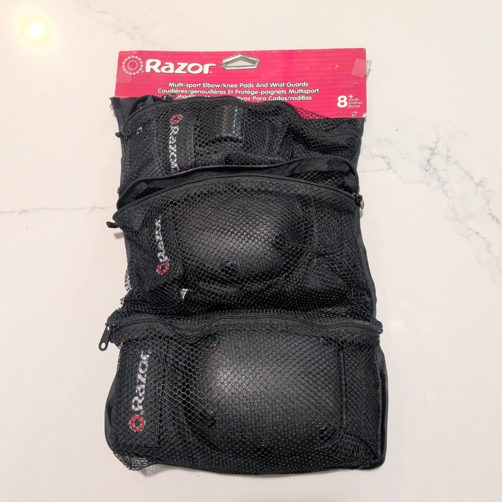 Razor Multi Sport Pad Set Knee Elbow Pads Wrist Guards Youth Kids Black Age 8+